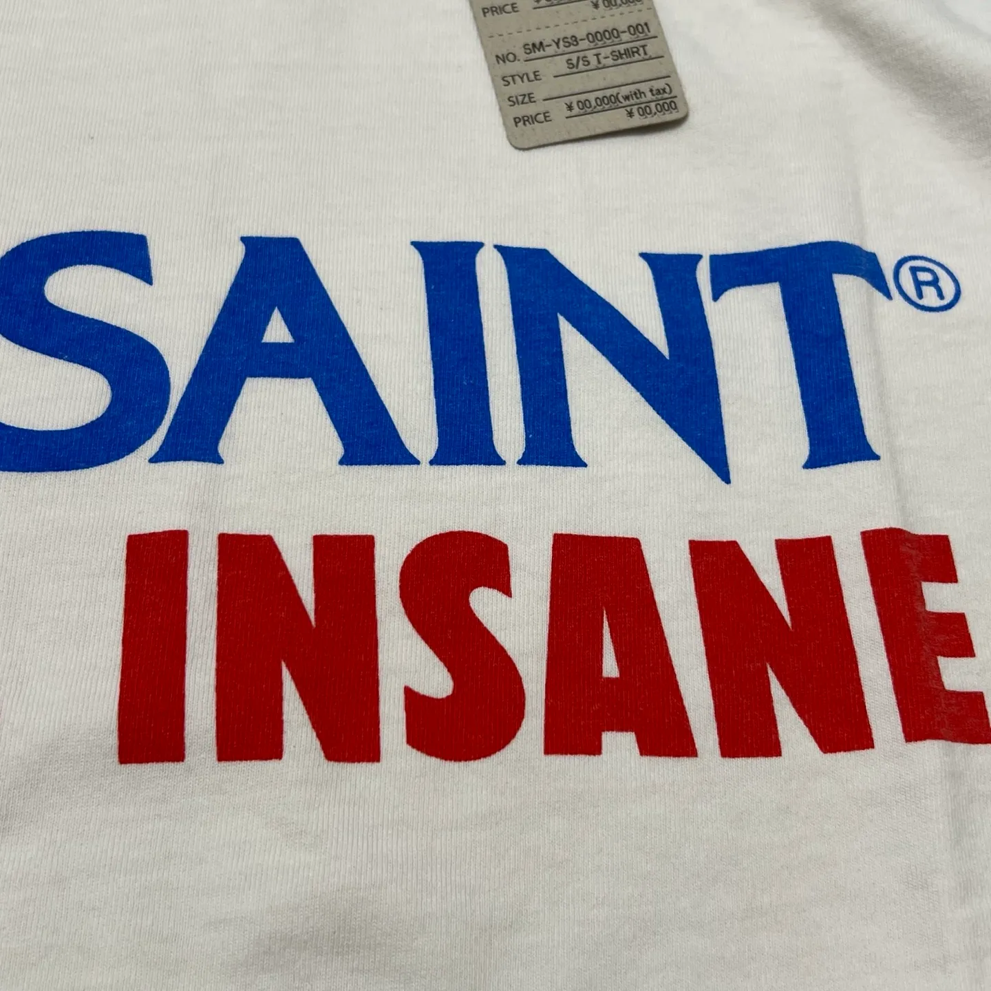 SAINT Mxxxxxx INSANE SS TEE/WHT Little Devil Angel TEE 100% INSANE slogan printed short sleeves off-white S-XL tube-woven fabric without side seams OE yarn original same weight correct version original main mark/wash mark/little angel security code original development no touch printing